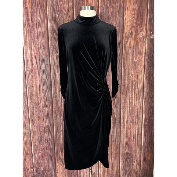 Alex Marie Size 10 Black Dress Velvet Wrap 3/4 Sleeve Mock Neck Formal Back Zip - Picture 3 of 6